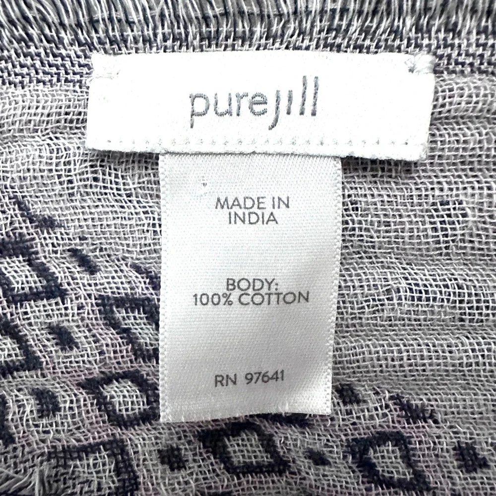 Pure J. Jill Floral Gauze Cotton Jacquard Fringe Shawl Triangle Scarf Textured
